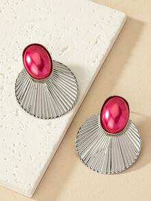 一对复古几何纹理椭圆形珍珠耳钉，优雅女士款