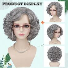 Set de 5 piezas que incluye peluca de abuela y accesorios para disfraz de anciana, peluca gris oscura para disfraz de abuela para la celebración de los 100 días de escuela, fiesta de disfraces de Halloween o diversión - Gris-gris oscuro - Ver 5