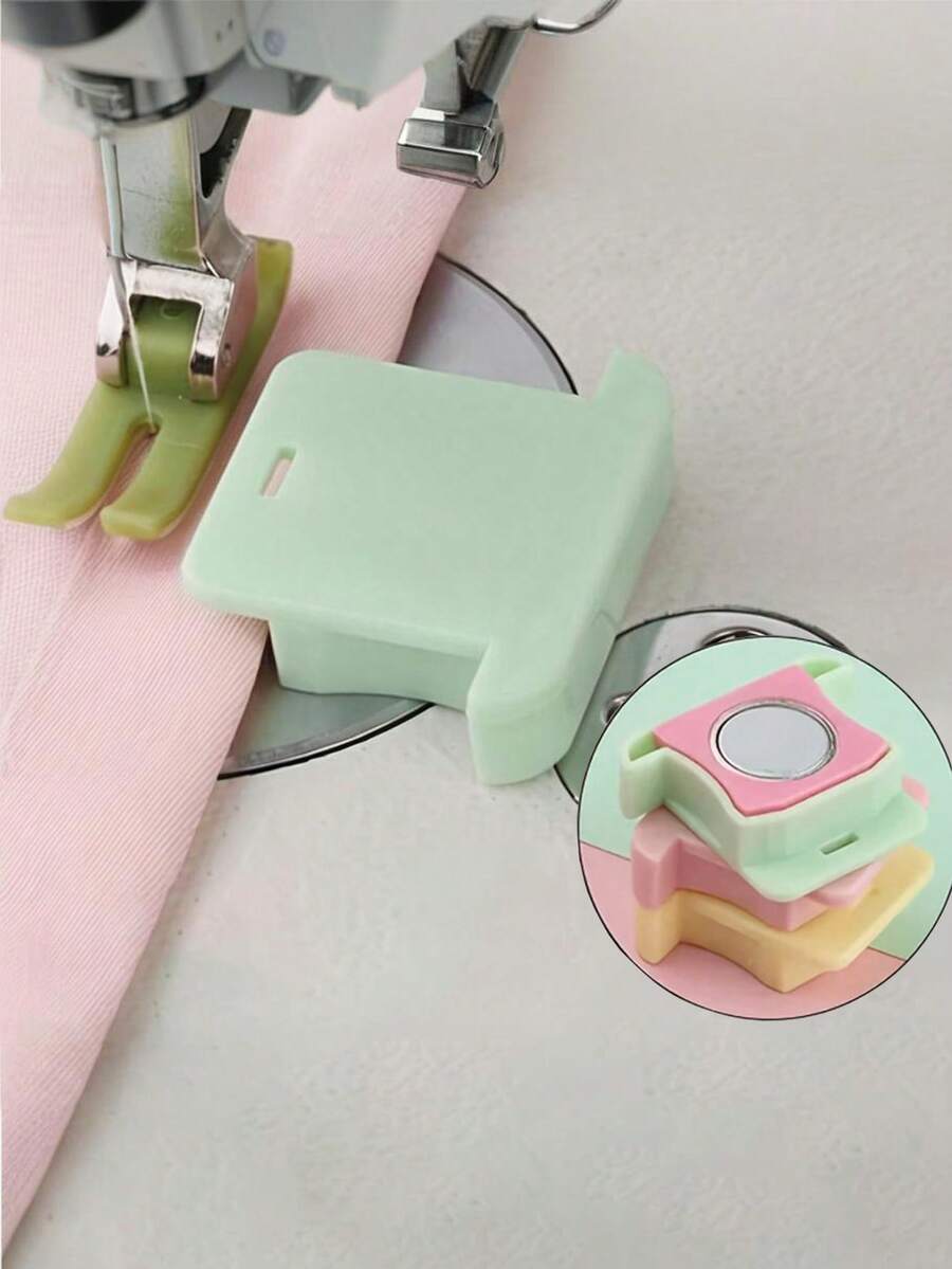 Multi-Color Magnetic Sewing Machine Guide With Anti-Curl Fabric Protector And Scale Positioner - Plastic Material, No Battery Required