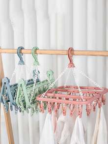 Drying Hanger With 32 Clips And Drip Foldable Hanging Rack,Plastic Hanging Drying Rack For Clothes Underwear Socks - Pink - View 1