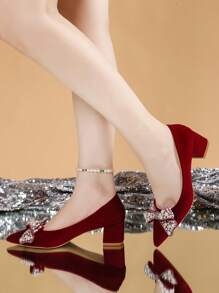 2024 New Red Bridal Shoes For Women, Low Heel Thick Heel Non-Tiring High Heel Shoes, Suitable For Summer Ceremonial And Wedding Occasions Valentines
