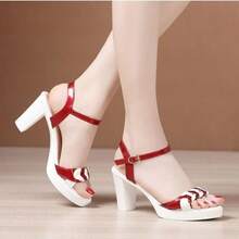 Women's Genuine Soft Leather Thick Heel Sandals, Patent Leather, Summer, New Style, Buckle, Fashionable High-Heeled Sandals, European And American Women's Sandals