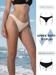 Chiloți tanga sexy din bumbac pentru femei, fără cusături, talie joasă, culoare nud, potriviți pentru sport și fitness - Bej - Vizualizare 3