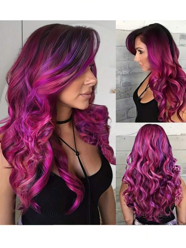 24-Inch Ombre Purple Long Wavy Synthetic Wig For Women, Suitable For Halloween, Mother's Day, And Daily Party Outfits