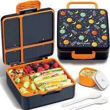 Lonchera Bento para Niños, Lonchera Bento a Prueba de Fugas para Niños Pequeños con 4 Compartimentos, Libre de BPA, Contenedor de Almuerzo Apto para Lavavajillas con Utensilios, Tamaños de Porciones Ideales para Niñas y Niños de 3 a 12 Años para la Escuela - A14. Espacio - Ver 1