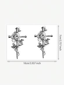 1pc Temporary Cross & Sword Flower Tattoo Sticker For Men, Waterproof Temporary Tattoo Sticker, Fashionable Personalized Tattoo Sticker Suitable For People - Black - View 3
