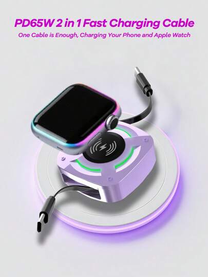 REMAX Upgraded 65W 2 In 1 USB C Fast Charging Cable For Watch Charger Phone Charger USB C Multi Fast Charging Cable