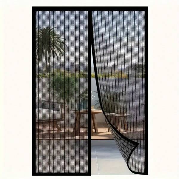 Magnetic Soft Tulle Door Curtain, No Magnetic Strip Needed, Summer Mosquito Net, Dense Embroidered Mesh Window Curtain, Self-Adhesive Door Curtain, Suitable For Homes And Pet Owners, Bedroom Accessories, Vintage Magnetic Closure Design, Living Room Curtain