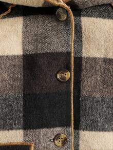 Young Boys' Plaid Thermal Lined Jacket, Warm Outerwear, Mid-Length Street Style Coat For Autumn/Winter - Brown - View 6