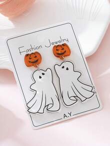 1 对可爱幽灵和南瓜设计时尚珠宝耳环，适合女士，万圣节派对的完美礼物