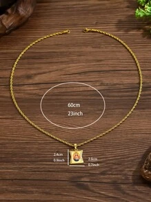 1 Stück Vintage 18K vergoldete Metallkette mit europäischen und amerikanischen religiösen Figuren, asymmetrisches quadratisches religiöses Symbol mit Kunstdiamanten, Glaube, geeignet für den täglichen Glauben und Lässig Kleidung