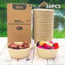 300毫升（10盎司）和500毫升（17盎司）一次性纸碗 - 采用竹纤维制成，防油、防水、耐热！小容量适合盛放零食和酱料，大容量适合盛放热汤和方便面。适合户外野餐、露营聚会、烧烤派对等。