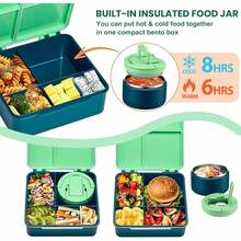 Lonchera Bento para Niños con Termo de Sopa de 8oz, Contenedores de Comida a Prueba de Fugas para Niños con 4 Compartimentos, Termo Aislado para Comida Caliente para la Escuela, Viaje-Púrpura - Verde - Ver 3