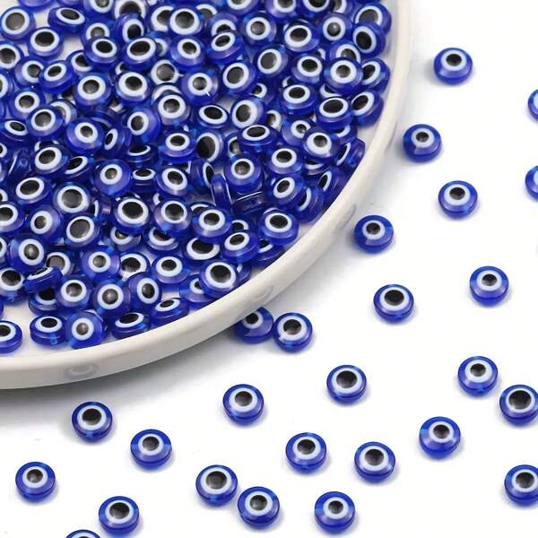 50pcs/Pack 6mm Resin Devil's Eye Flat Beads DIY Accessories, Beads For Necklace, Bracelet, Anklet Making, Multiple Colors Randomly Packed