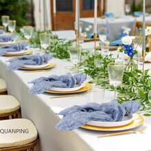 18pcs/Set Cheese Cloth Napkins 20*20 Inch, Crinkled Decor Napkins Suitable For Wedding, Reception, Bridal Shower, Party, Hotel, Picnic, Celebration (Smoke Blue)