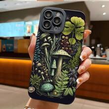Stylish Forest Leaves& Mushrooms Phone Case- Shockproof, Compatible With IPhone Pro& Pro MaxSuitable For IPhone 17 Air - Black - View 1