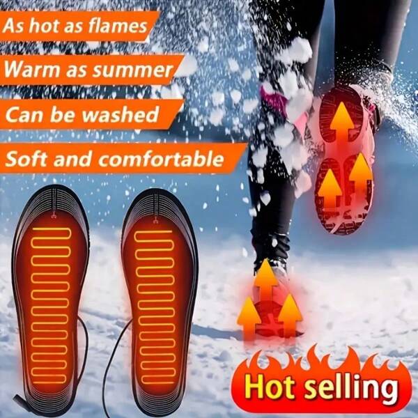 1Pair Of Full Foot Coverage Electric Heating Insole USB Plug Design Fits Comfortably Fabric Anti-Overheating Protection Function Suitable For Skiing Camping And Hunting