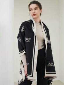 1 pièce Écharpe chaude en jacquard imitation cachemire avec motif d'abeille pour femmes, châle élégant et , convenant aux pièces climatisées, automne/hiver