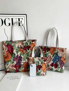 Túi vải canvas in hoa, túi đeo vai, túi mua sắm, túi đi làm, túi siêu thị, đồ dùng học tập, túi xách tay, túi đựng đồ ăn trưa, phù hợp cho phụ nữ sử dụng hàng ngày, hẹn hò, đi học, mùa hè, du lịch, công sở, học sinh, dã ngoại, cắm trại, siêu thị, đựng đồ hàng ngày, quà tặng giáo viên. - Nhiều màu - Xem 5