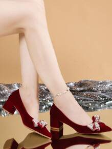 2024 New Red Bridal Shoes For Women, Low Heel Thick Heel Non-Tiring High Heel Shoes, Suitable For Summer Ceremonial And Wedding Occasions Valentines