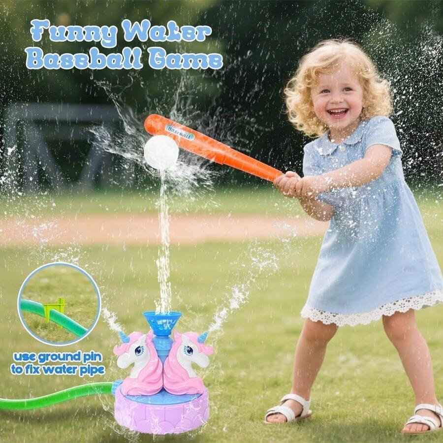 Children's Outdoor Baseball Sprinkler Toy, Kids Toys, Backyard Pink 360 Degree Rotating Unicorn Children's Sprinkler Toy - Summer Outdoor Toy With Garden Hose Sprinkler Toy 3 4 5 6 7 8 Year Old Boys And Girls Gift - Baby Pink - View 1