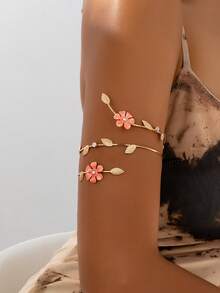 Adjustable Floral Armband, Fashionable Pink Arm Sleeve - Pink Flower Armlet - View 1