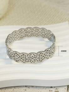 1. Stainless Steel Gold & Silver Bohemian Floral Jewelry For Women's Wedding, Dubai Style Hollow Crown Luxury 18K Gold-Plated Bangle, Lightweight Middle Eastern Style Bracelet, Suitable For Wedding Accessories, Daily Wear And Special Occasions, Mother's Day - Multicolor - View 8