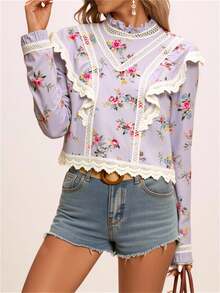 Women's Long Sleeve Florida Blouse / With Ruffle / Group Details / Yi1277 - 淡紫色 - 查看 2