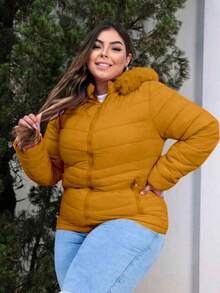WOMEN'S PLUS SIZE GOMINHO PUFFER JACKET COAT WITH REMOVABLE HOOD SUPER WARM LARGE SIZE - 駝色 - 查看 1