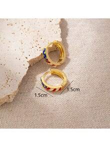 A Pair Of French Retro Fashion Creative Colored Earrings, Metal Drop Glazed American Flag Ring Earrings, Independence Day Gift - 銀色 - 查看 3