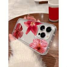 Three Pink Floral Air Cushion Phone Case, Suitable For IPhone 16 15 14 13 12 11 XS XR X 8 7 Mini Plus Pro Max Series Cases, Halloween Gift, Easter Gift, Girlfriend, Boyfriend, Friends Or Yourself,Suitable For IPhone 17 Air - 無色 - 查看 3