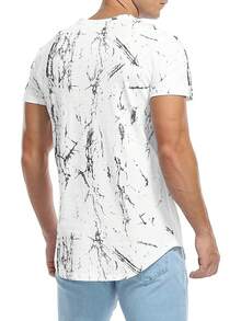 Men's Allover Print Round Neck Casual Short Sleeve T-Shirt, Summer - White - View 5