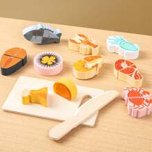 Juego de corte de madera, diversión y juego educativo para niños, temas de frutas, mariscos y alimentos, idea de regalo perfecta