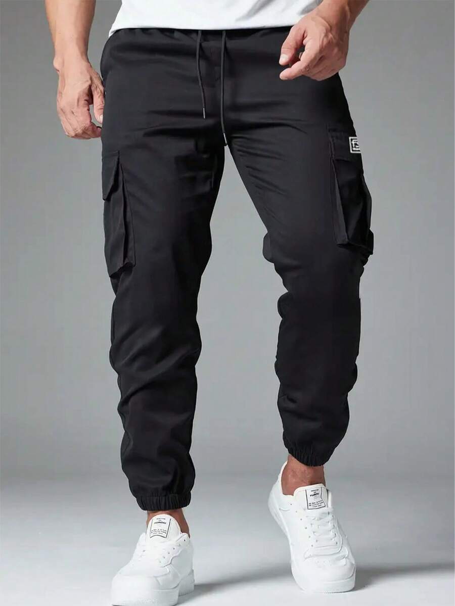 Męskie spodnie cargo na co dzień, modne spodnie robocze ze ściągaczem w pasie