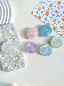 Glitter Seashell Phone Grip, Expandable Transparent Shell Compatible With Iphone & Android - Multicolor - View 3