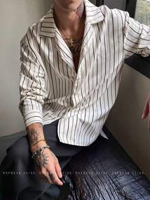 男士休闲撞色条纹长袖纽扣衬衫，适合通勤和度假，秋季 - 彩色 - 查看 1