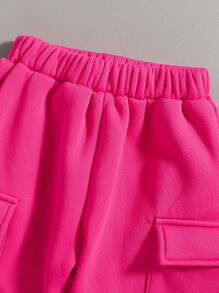 Toddler Heart Print Warm Crew Neck Sweatshirt And Pants Set - Pink - View 5