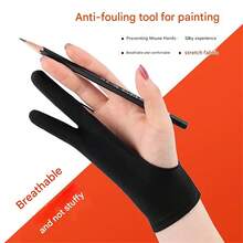 2-Finger Gloves For Sketching By Art Students, Anti-Dirty, Sweat-Absorbing And Oil-Absorbing, Ipad Tablet Anti-Mistaken Touch Screen Gloves, Suitable For Drawing, Tablet Anti-Slip. - Máy tính bảng hai ngón tay [đơn] một lớp màu đen không có sẵn - Xem 4