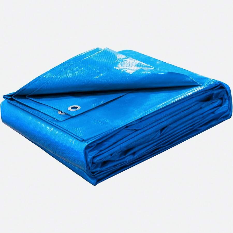 Cubierta de lona de protección multiusos con ojales de metal resistente a la abrasión duradera y estable adecuada para camping, cubierta para el hogar, protección de vehículos y tamaños varios disponibles (Azul)
