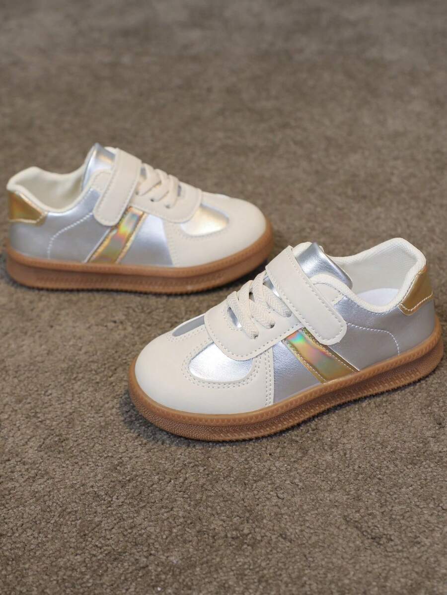 1 Pair Spring/Autumn Campus New Style Baby Sports Shoes, Fashion Versatile White Sole Patchwork Sneakers For Toddler Boys & Girls - Gold - View 1