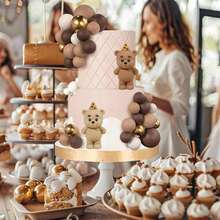 38pcs/Set Dark Light Brown Bear Cake Topper Khaki Light Brown Dark Brown Gold Foam Ball Cake Decoration, Suitable For Baptism Gender Reveal Party Birthday Party Suitable Wedding New Year Christmas Party Cake Decoration - Multicolor - View 4