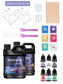 500ml/1000ml 高清环氧树脂AB胶套装 耐黄变 快速固化 低收缩 适用于铸造涂层 艺术DIY工艺珠宝木桌 水晶透明环氧树脂套装
