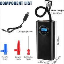 Portable Tire Inflator - Car Accessories, Black Wireless Rechargeable Portable Car Air Compressor With LED Light And Digital Pressure Gauge, Electric Air Pump With Auto Inflate And Stop Function, Suitable For Car, Motorcycle, Bicycle, Comes With Inflation Accessories, 7.4V 1500mAh Series Lithium-Ion Battery (Please Charge For 2-3 Hours Before Use)