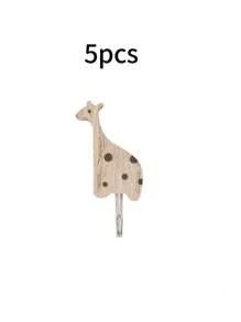 5pcs Wooden Animal Shaped Cute Wall Hooks, Children's Room Decor Self Adhesive Clothing Hanger Storage Hooks
