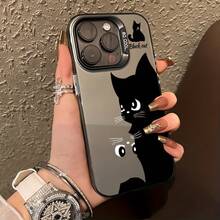 Funda de Teléfono de Gato Negro de Dibujos Animados para  15/15 Plus/15 Pro/15 Pro Max,  14/14 Plus/14 Pro/14 Pro Max,  13/13 Pro/13 Pro Max,  12/12 Pro/12 Pro Max,  11/11 Pro/11 Pro Max,  7/8 Plus,  XR/XS Max - Diseño de Cultura Pop, Soporta Carga Inalámbrica, Viene con un Cordón - Negro - Ver 5