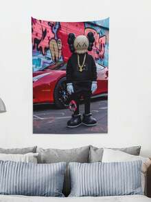 Kawss Kawaii Kaw Tapestry, Background Wall, Wall Art Tapestry Home Decoration Suitable For Living Room Girl And Boys Bedroom, Birthday Gift - 黑色 - 查看 5