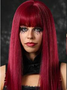 18 Zoll Weinrote Halloween Perücke, modische schulterlange gerade synthetische Vollperücke für Frauen