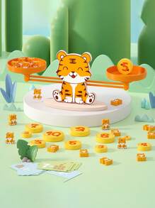 Juego de balanza de madera con figura de tigre para niños mayores de 3 años, juguete Montessori de matemáticas y equilibrio, juguete educativo de conteo digital STEM, juguete para desarrollar habilidades motoras finas, regalo para cumpleaños, Navidad, Pascua y Día del Niño para niños y niñas.