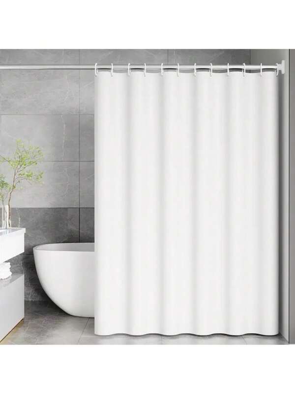 1pc 120 X 180 Cm White Textile Bathroom Shower Curtain, Short Waterproof Washable Mildew-Proof Bathroom Curtain With 8 Hooks And Weighted Bottom, Home Bathroom Accessories