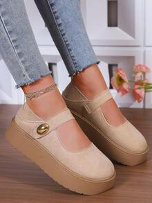 Damen Mary Jane Plateau Slip-On Schuhe, Klettverschluss, dicke Sohle, Flache Schuhe, Große Größen